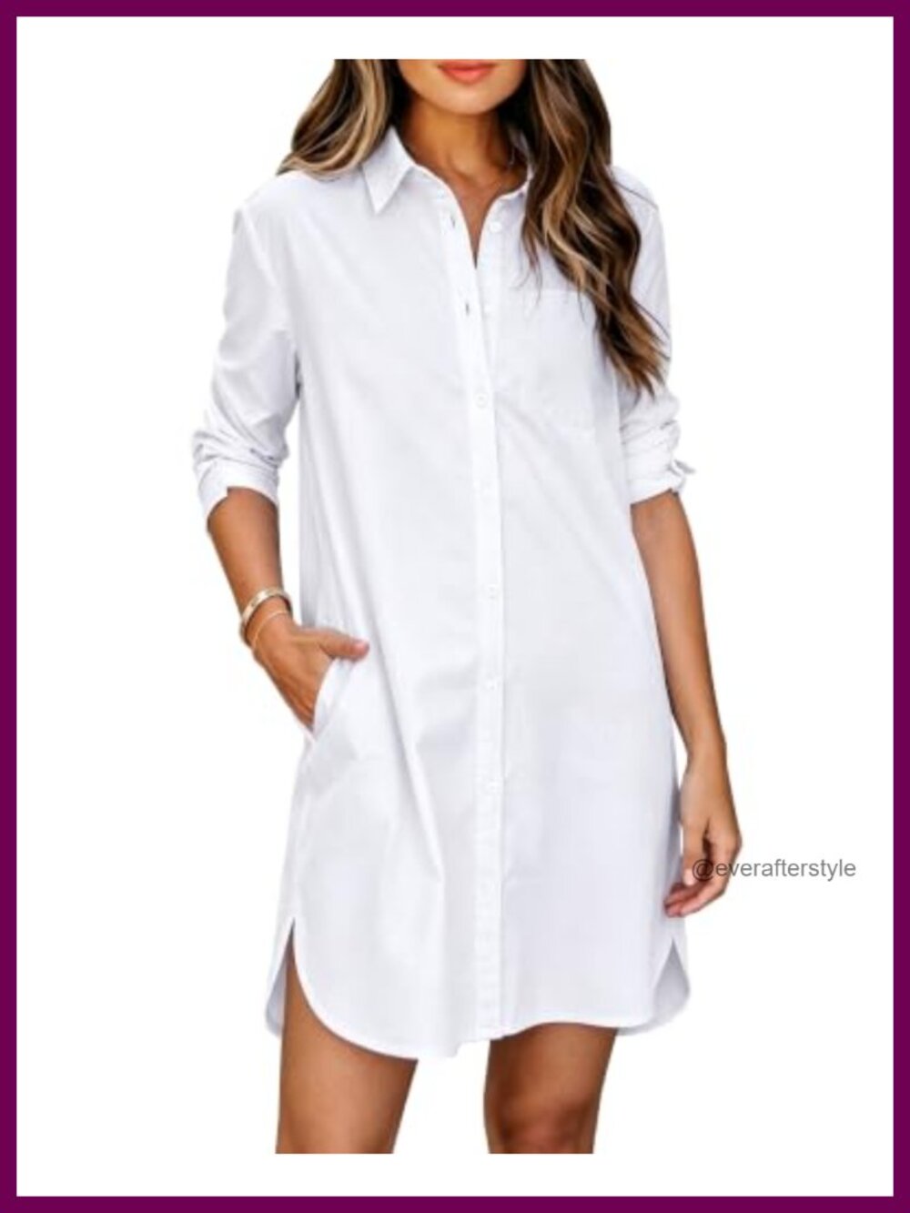 Women's Cotton Blend Button Down Shirt Dress with Pockets High Low Hem